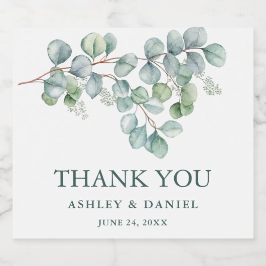 Modern Elegant Bruiloft Eucalyptus groen Sparkling Wijnetiket (Enkel label)