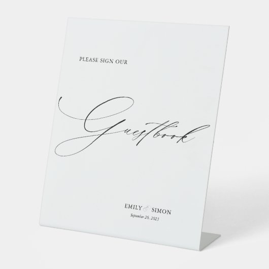 Modern Elegant Bruiloft Gast Boek Teken Reclamebord Met Voetstuk (Voorkant)
