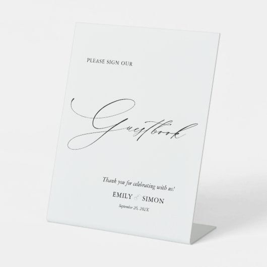 Modern Elegant Bruiloft Gast Boek Teken Reclamebord Met Voetstuk (Voorkant)