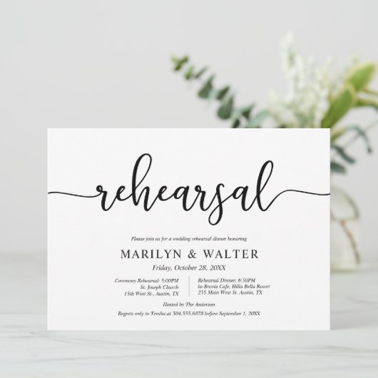 Modern Elegant, bruiloft, repetitie en diner Kaart (Staand voorkant)