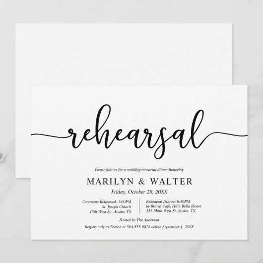 Modern Elegant, bruiloft, repetitie en diner Kaart (Voorkant / Achterkant)