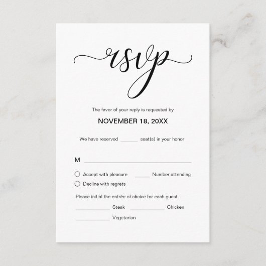 Modern Elegant bruiloft RSVP, antwoord Informatiekaartje (Voorkant)