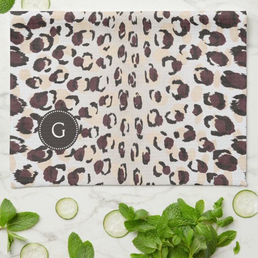 Modern elegant bruin het patroonmonogram van de theedoek (Gevouwen)