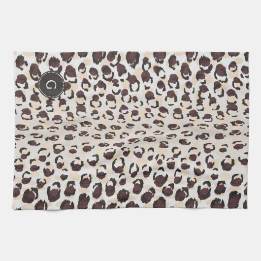 Modern elegant bruin het patroonmonogram van de theedoek (Horizontaal)