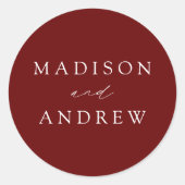 Modern Elegant Burgundy - Aangepast huwelijk Ronde Sticker (Voorkant)