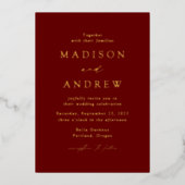Modern Elegant Burgundy and Gold Wedding Folie Uitnodiging (Voorkant)