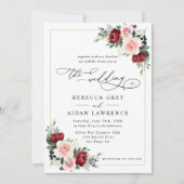 Modern Elegant Burgundy Blush Floral Wedding Kaart (Voorkant)