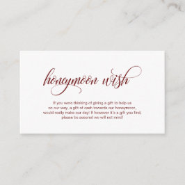 Modern elegant Burgundy, bruiloft Honeymoon Wish Informatiekaartje