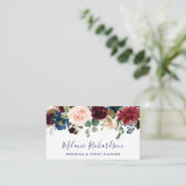 Modern Elegant Burgundy Classic Blue Floral Visitekaartje (Staand voorkant)