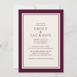 Modern Elegant Burgundy Cream Wedding Kaart