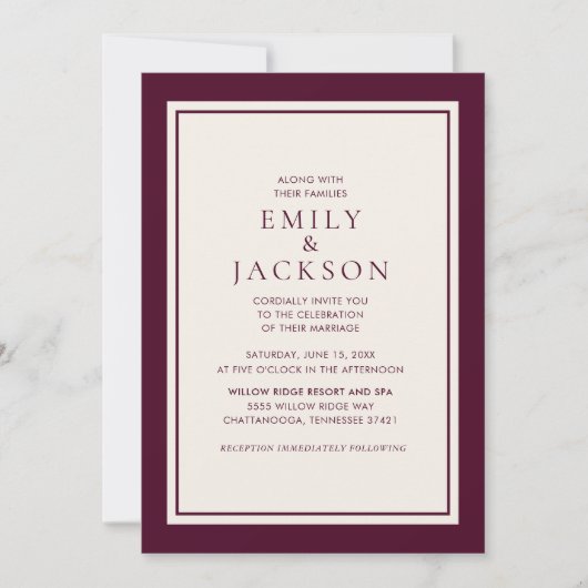 Modern Elegant Burgundy Cream Wedding Kaart (Voorkant)