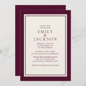 Modern Elegant Burgundy Cream Wedding Kaart (Voorkant / Achterkant)