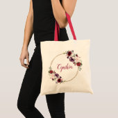 Modern Elegant Burgundy Floral Classy Monogram Tote Bag (Voorkant (product))