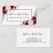 Modern Elegant Burgundy Floral omgeven Visitekaartje (Voorkant / Achterkant)