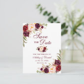 Modern Elegant Burgundy Floral Save the Date Aankondigingskaart (Staand voorkant)