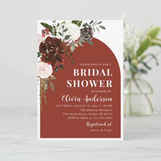 Modern Elegant Burgundy Floral Vrijgezellenfeest Kaart (Staand voorkant)