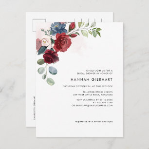 Modern Elegant Burgundy Floral Vrijgezellenfeest Uitnodiging Briefkaart