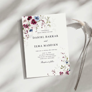 Modern Elegant Burgundy Floral Wedding Kaart