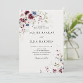 Modern Elegant Burgundy Floral Wedding Kaart (Staand voorkant)
