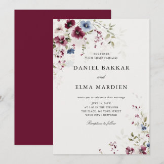 Modern Elegant Burgundy Floral Wedding Kaart