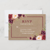 Modern Elegant Burgundy Floral Wedding Kraft RSVP Kaartje (Voorkant)