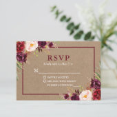 Modern Elegant Burgundy Floral Wedding Kraft RSVP Kaartje (Staand voorkant)