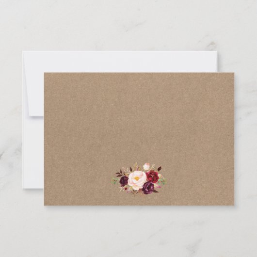 Modern Elegant Burgundy Floral Wedding Kraft RSVP Kaartje (Achterkant)