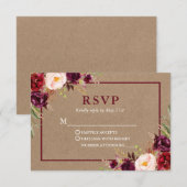 Modern Elegant Burgundy Floral Wedding Kraft RSVP Kaartje (Voorkant / Achterkant)