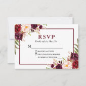 Modern Elegant Burgundy Floral Wedding RSVP Kaartje (Voorkant)