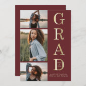 Modern Elegant Burgundy Gold 3 Foto Afstuderen Aankondiging (Voorkant / Achterkant)
