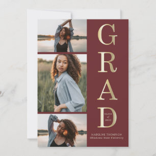 Modern Elegant Burgundy Gold 3 Foto Afstuderen Kaart