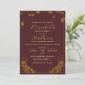 Modern Elegant Burgundy & Gold Floral Wedding Kaart (Staand voorkant)