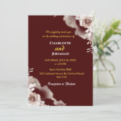 Modern Elegant Burgundy & Gold Floral Wedding Kaart (Staand voorkant)