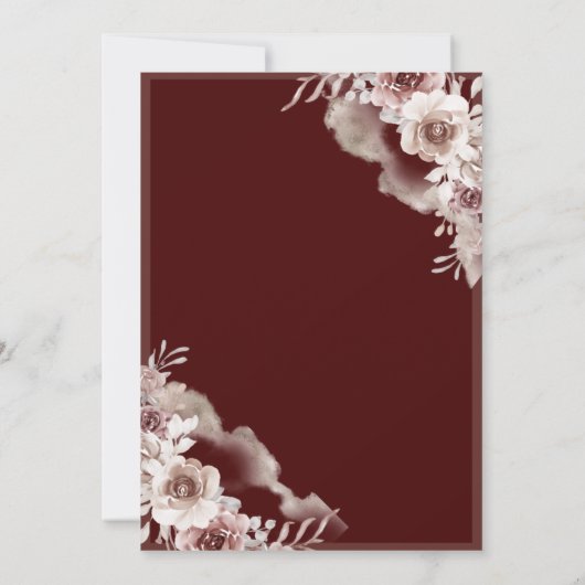 Modern Elegant Burgundy & Gold Floral Wedding Kaart (Achterkant)
