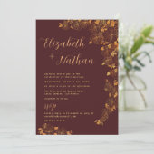 Modern Elegant Burgundy Gold Quote Floral Wedding Kaart (Staand voorkant)