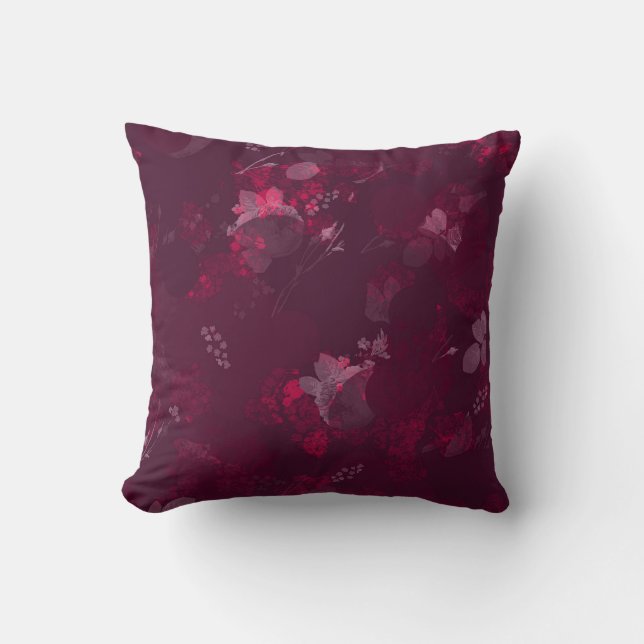 Modern Elegant Burgundy Gray Floral Kussen (Voorkant)