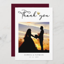 Modern Elegant Burgundy Photo Wedding Bedankkaart