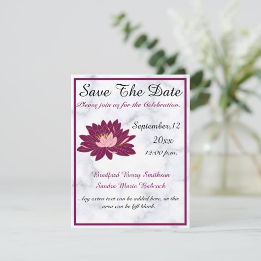 Modern Elegant, Burgundy Pink Marble Save The Date (Staand voorkant)