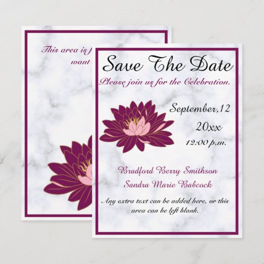 Modern Elegant, Burgundy Pink Marble Save The Date (Voorkant / Achterkant)