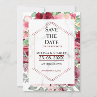 Modern Elegant Burgundy Pink Waterverf Wedding Save The Date