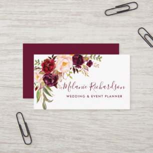 Modern Elegant Burgundy Waterverf Floral Visitekaartje