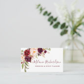 Modern Elegant Burgundy Waterverf Floral Visitekaartje (Staand voorkant)