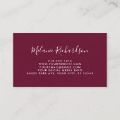 Modern Elegant Burgundy Waterverf Floral Visitekaartje (Achterkant)