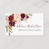 Modern Elegant Burgundy Waterverf Floral Visitekaartje (Voorkant)