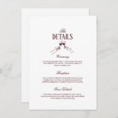 Modern Elegant Burgundy Wedding Details  Informatiekaartje (Voorkant / Achterkant)