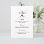 Modern Elegant Burgundy Wedding Details Informatiekaartje (Staand voorkant)