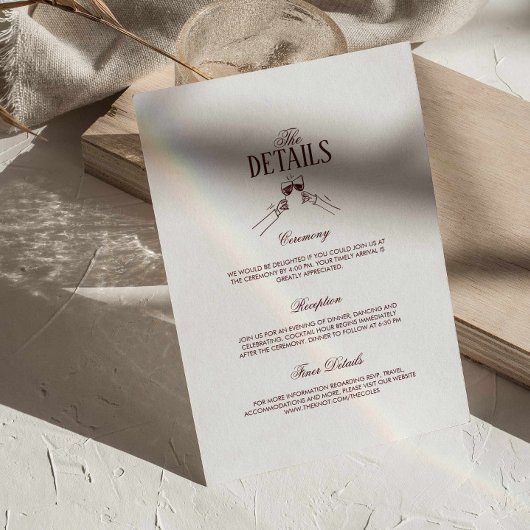 Modern Elegant Burgundy Wedding Details Informatiekaartje