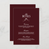 Modern Elegant Burgundy Wedding Details Informatiekaartje (Voorkant / Achterkant)