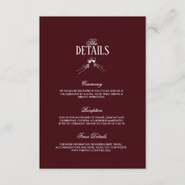 Modern Elegant Burgundy Wedding Details  Informatiekaartje