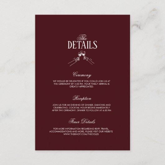 Modern Elegant Burgundy Wedding Details Informatiekaartje (Voorkant)